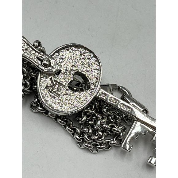 KM 925 Sterling Silver Real White Diamond & Tahitian Pearl Key Pendant - Picture 4 of 14